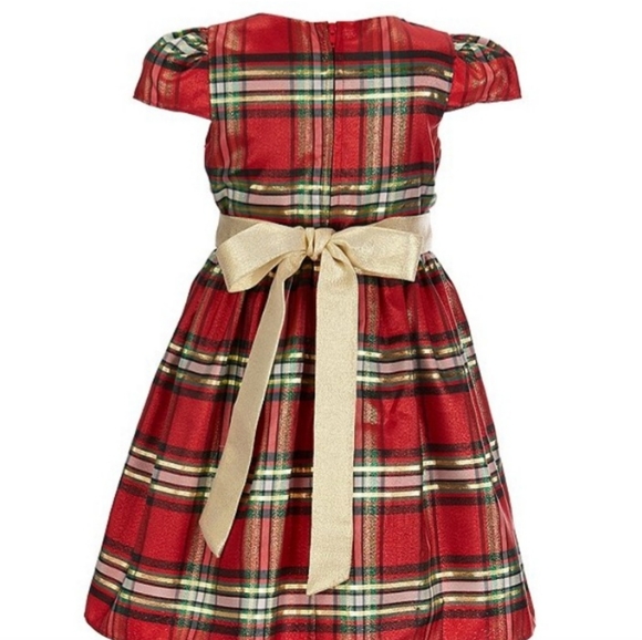 Little Girls 2T-16.5 Long-Sleeve Lurex Plaid Dress & Velvet Cardigan - Picture 3 of 6